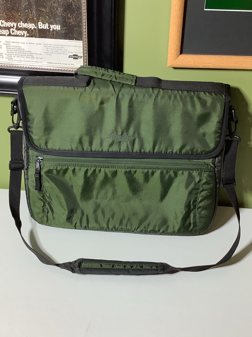 Eddie Bauer olive green nylon laptop bag